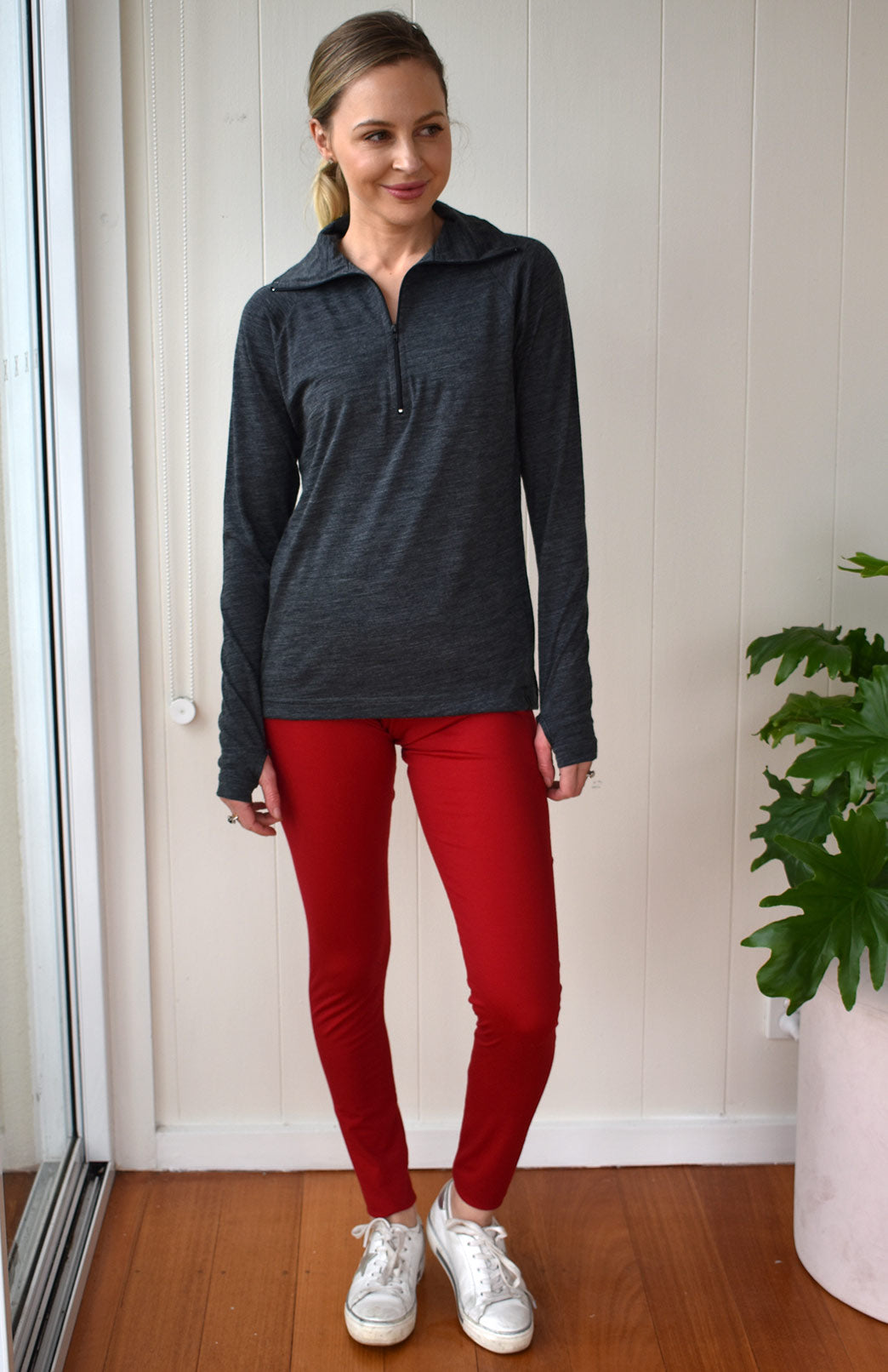 Charcoal Marl Women's Merino Wool Zip Neck Top