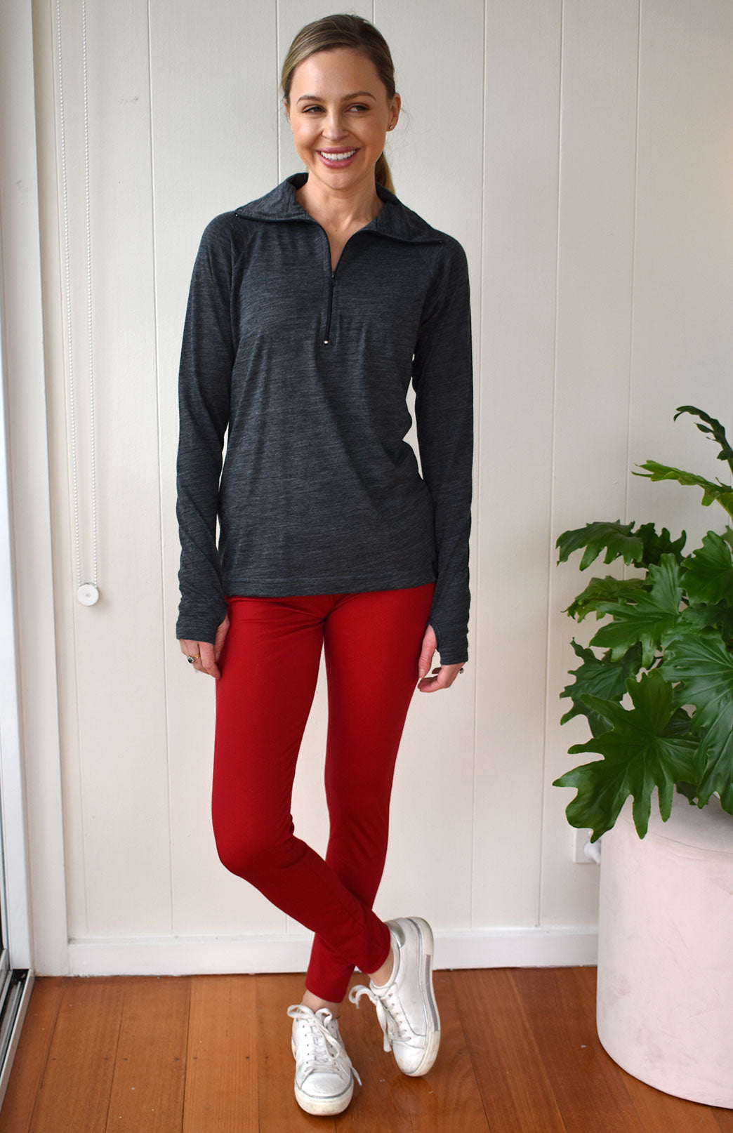 Charcoal Marl Women's Merino Wool Zip Neck Top