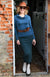 Black Women&#39;s Merino Wool Cowl Neck Top with Long Sleeves
