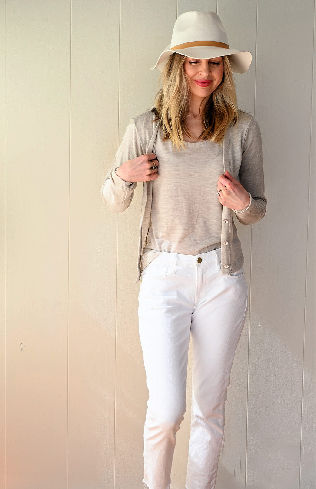 Oatmeal Marl Women's Cropped Cardigan with Long Sleeves
