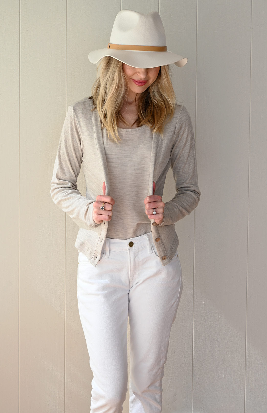 Oatmeal Marl Women's Merino Wool Long Sleeve Relax Fit Pyjama Top