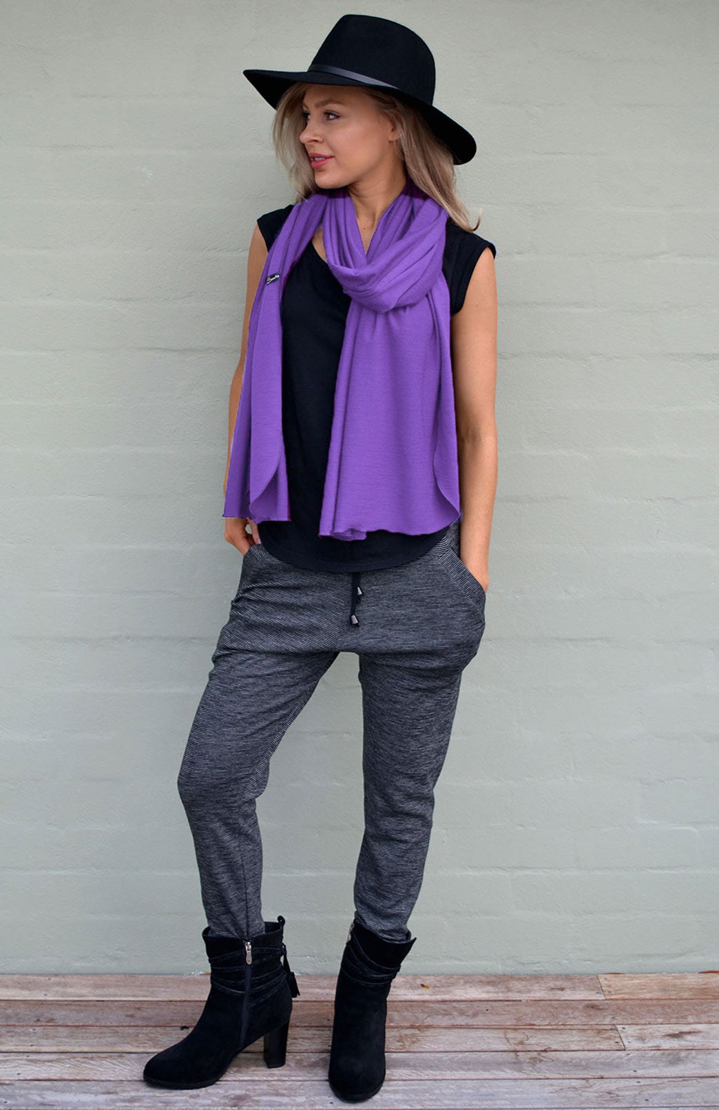 Black Pinstripe Women's Merino Wool Lounge Pants