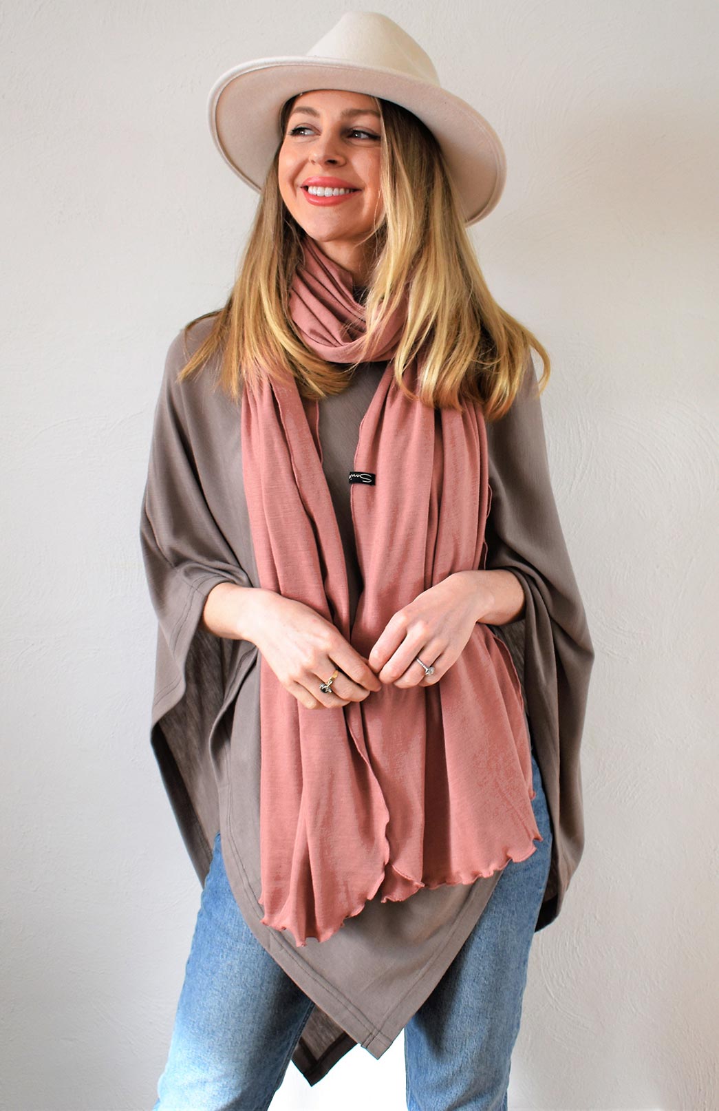 Dark Oatmeal Women's Merino Wool Plain Poncho