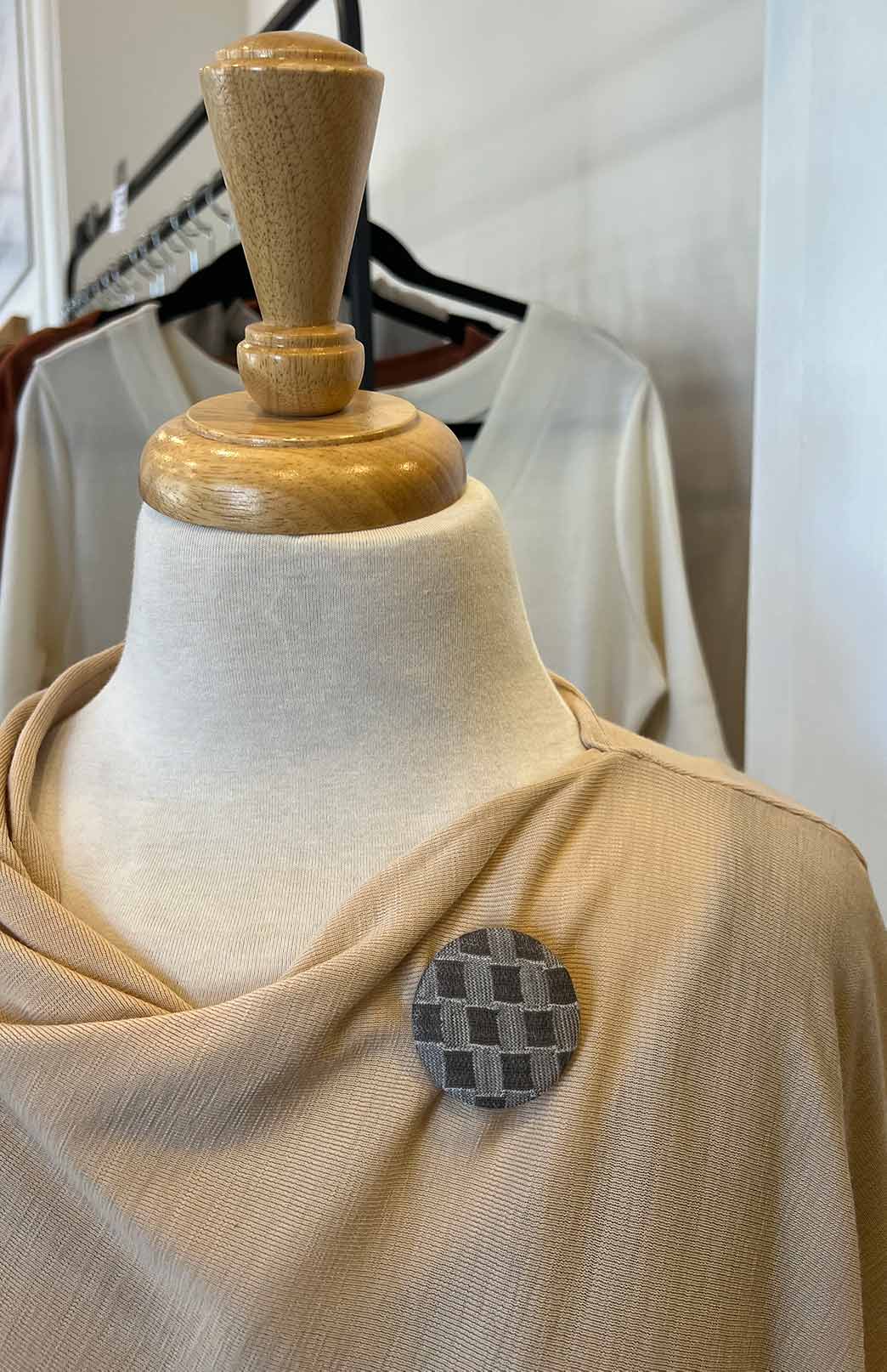 Cinnamon Check Women's Merino Wool Magnetic Button Brooch