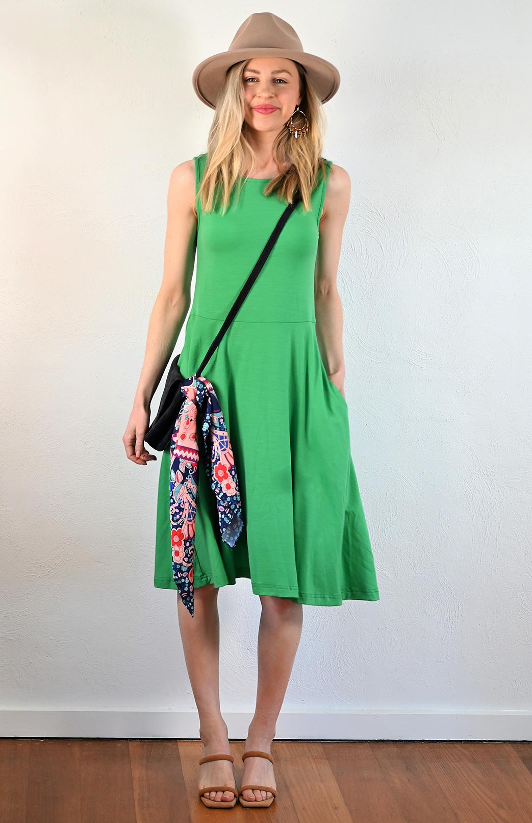 Kelly Green Women's Merino Wool Fit and Flare Dress - Sleeveless