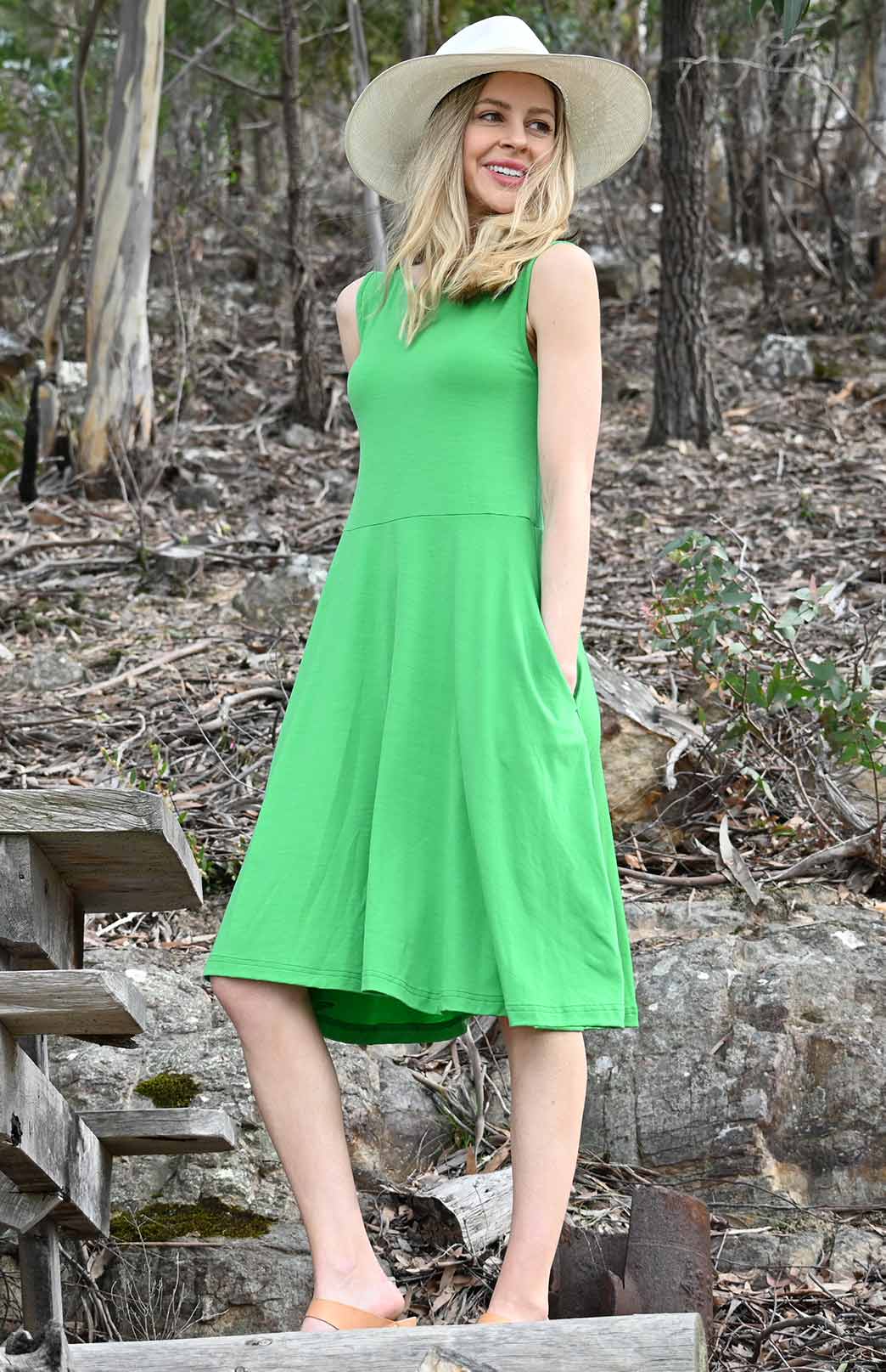 Magenta Women&#39;s Merino Wool Fit and Flare Dress - Sleeveless
