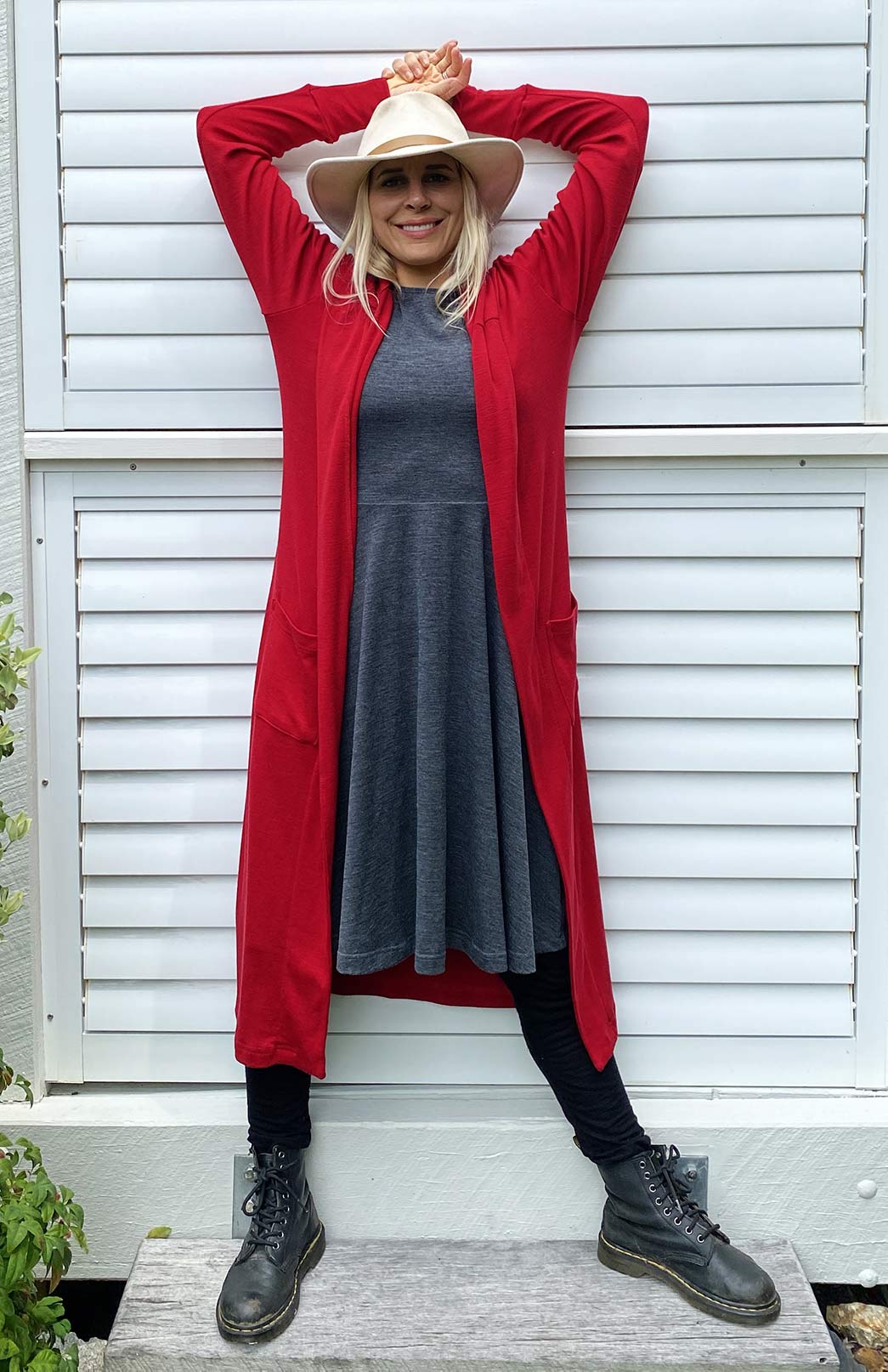 Charcoal Marl Women's Merino Wool Fit and Flare Dress with 3/4 Sleeves