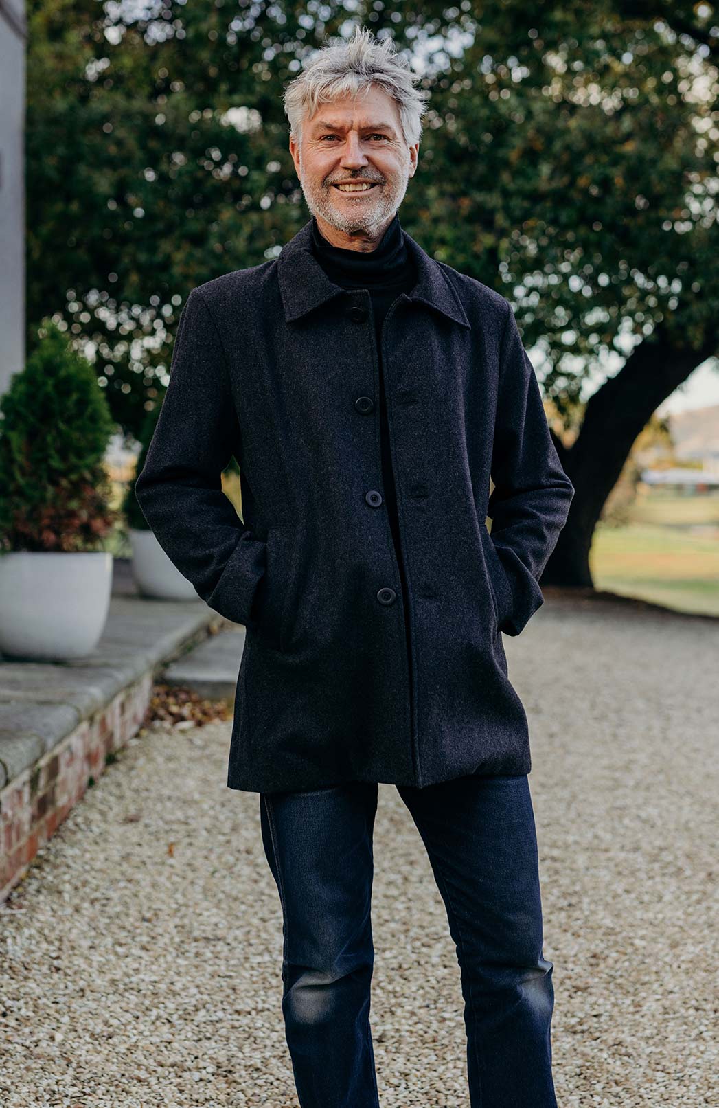 Charcoal Men&#39;s Merino Wool and Cashmere Blend Winter Coat
