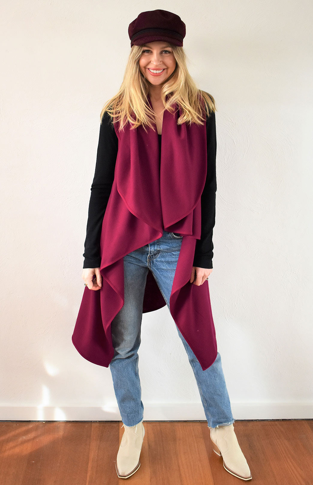 Magenta Women's Merino Wool Sleeveless Wrap