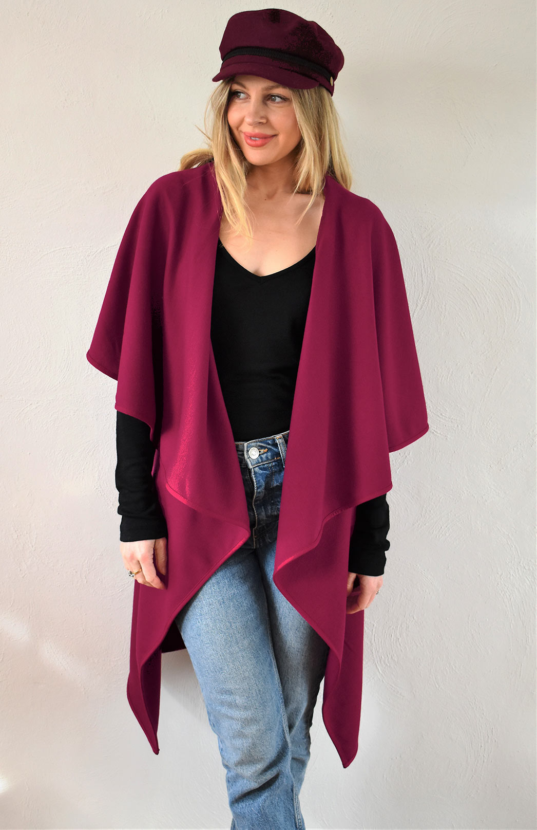 Magenta Women's Merino Wool Sleeveless Wrap