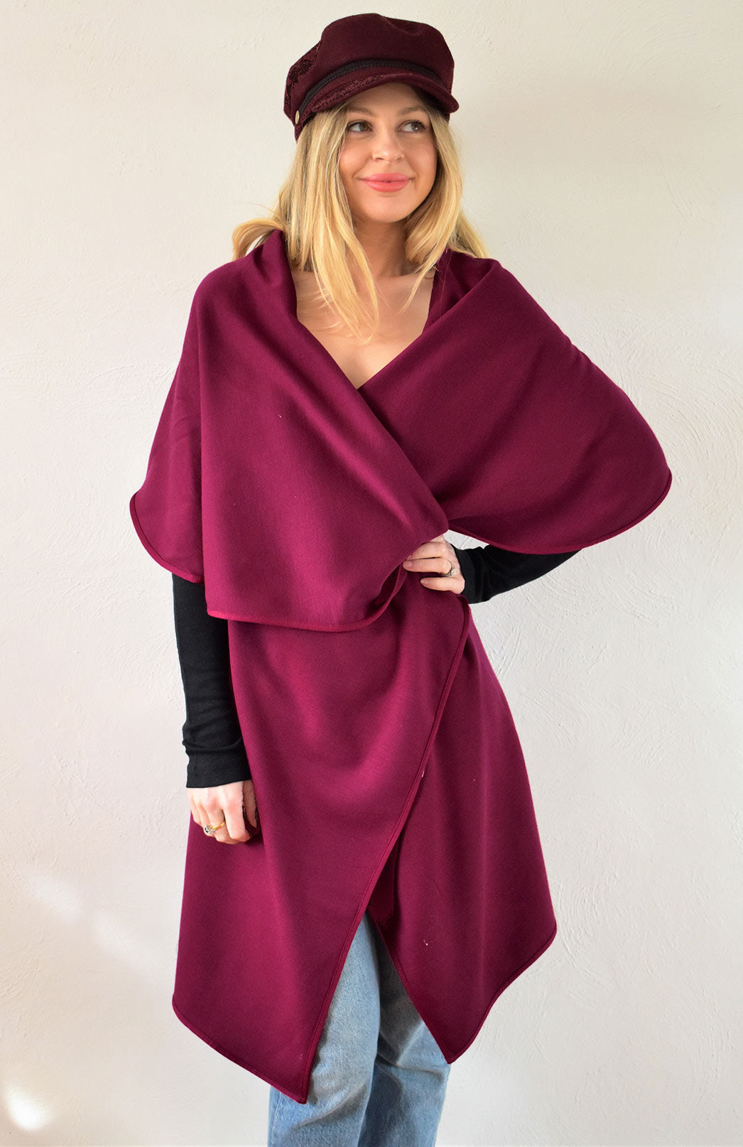 Magenta Women's Merino Wool Sleeveless Wrap