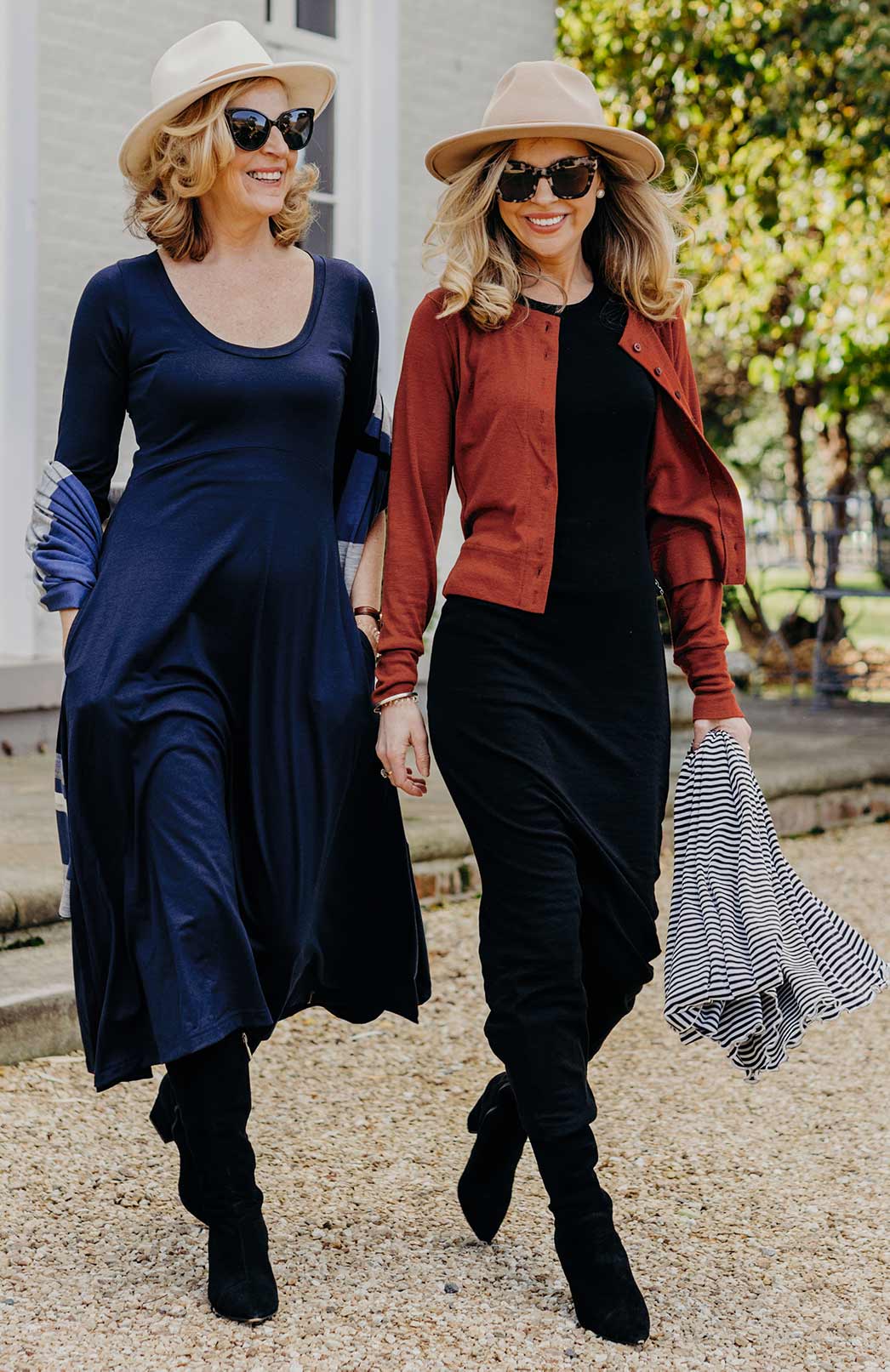 French Navy Blue Women's Scoop Neck Empire Waist Merino Wool Midi Length Dress