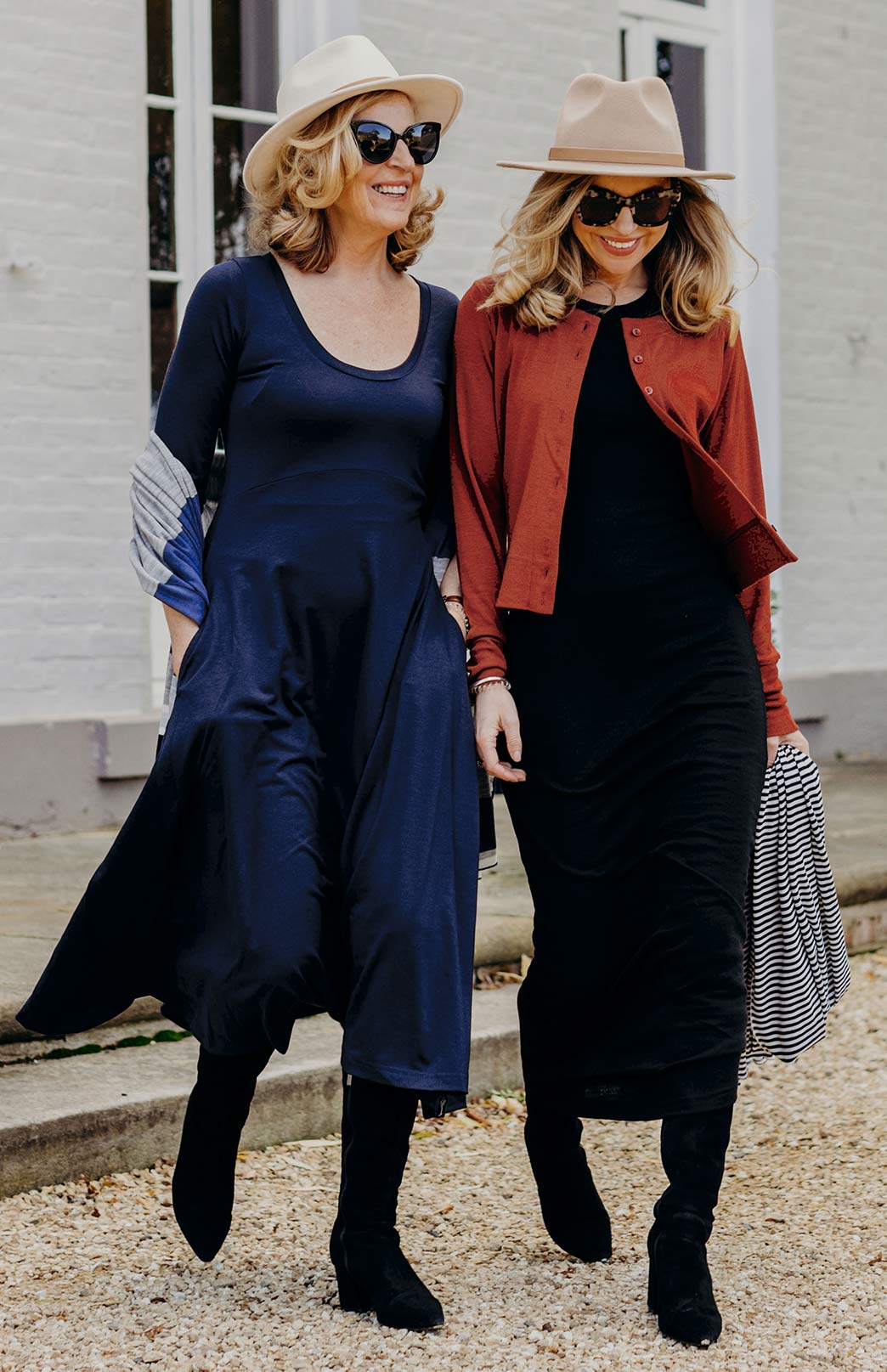 French Navy Blue Women's Scoop Neck Empire Waist Merino Wool Midi Length Dress