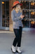 Ivory & Grey Marl Pinstripe Women&#39;s Merino Wool Mini Drape Cardigan
