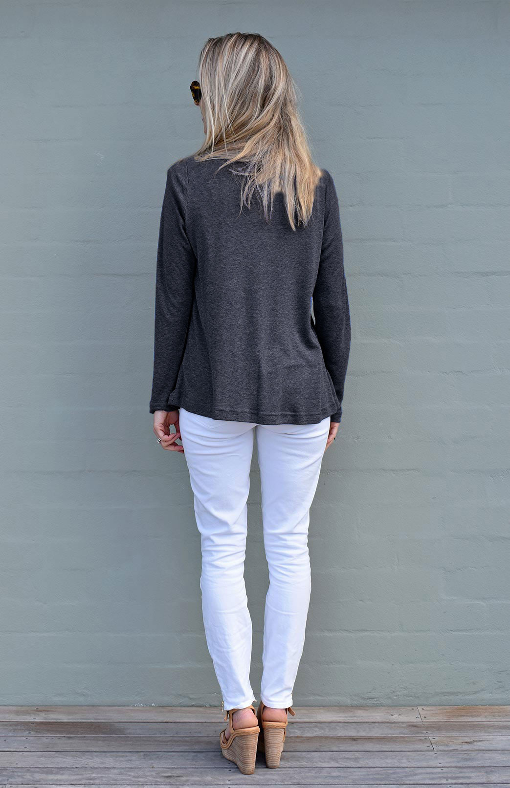 Charcoal Marl Women&#39;s Merino Wool Mini Drape Cardigan

