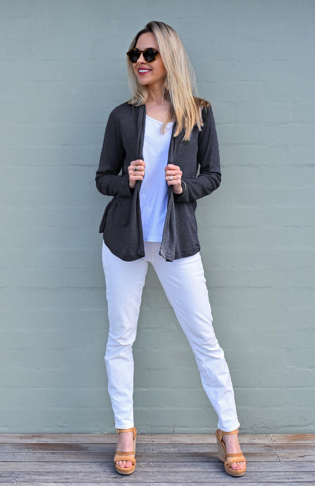 Charcoal Marl Women&#39;s Merino Wool Mini Drape Cardigan
