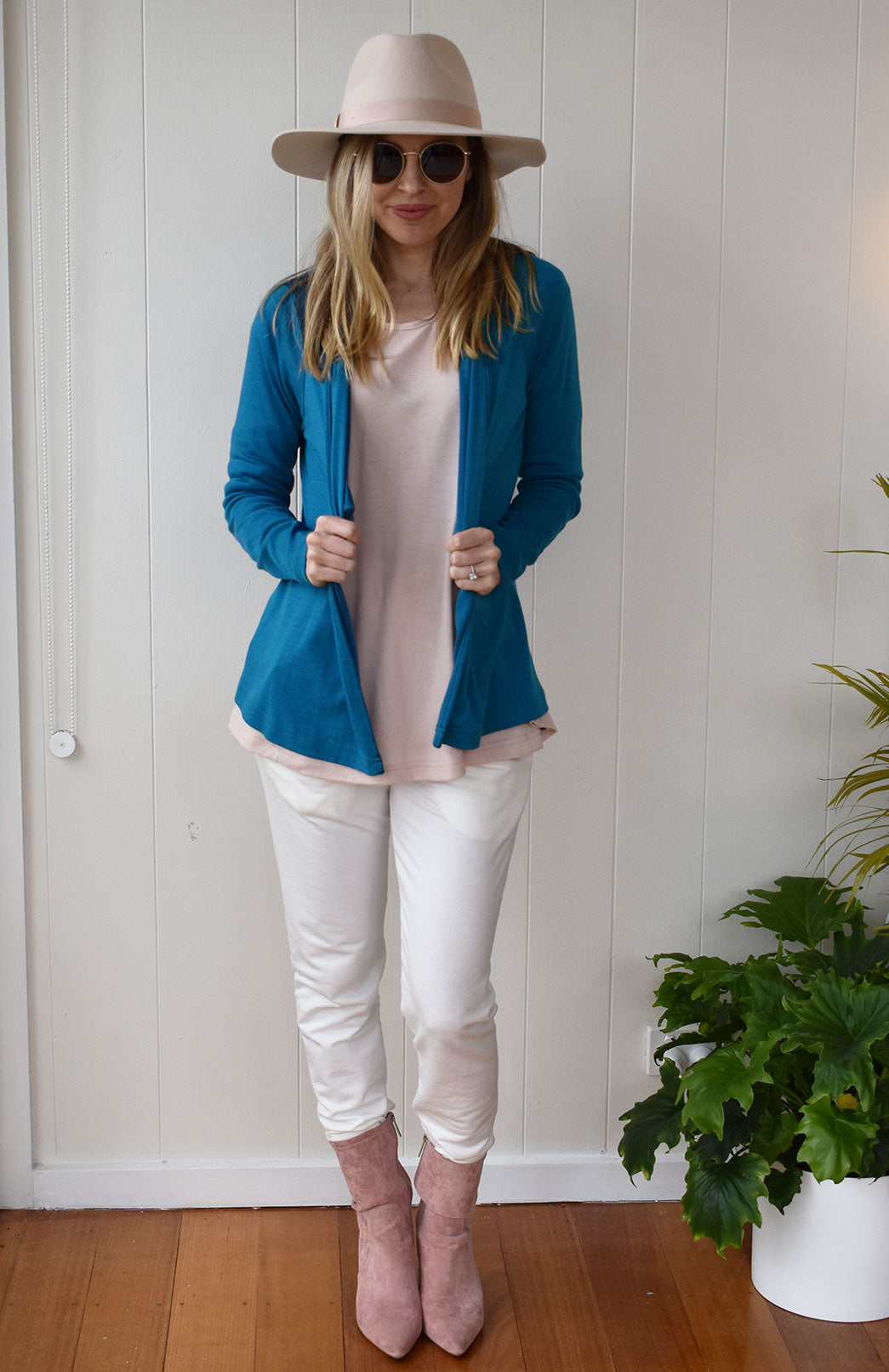 Dragonfly Teal Women's Merino Wool Mini Drape Cardigan