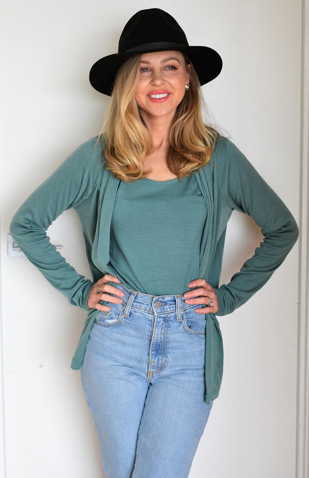 Sage Green Women's Merino Wool Mini Drape Cardigan