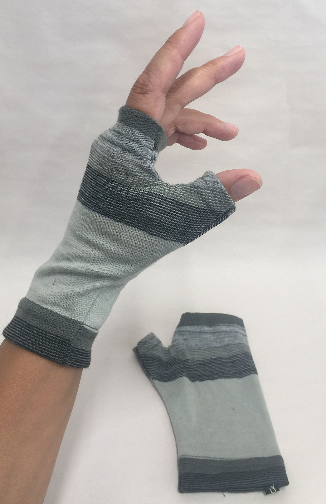 Black Multi Stripe Merino Wool Thermal Fingerless Mittens