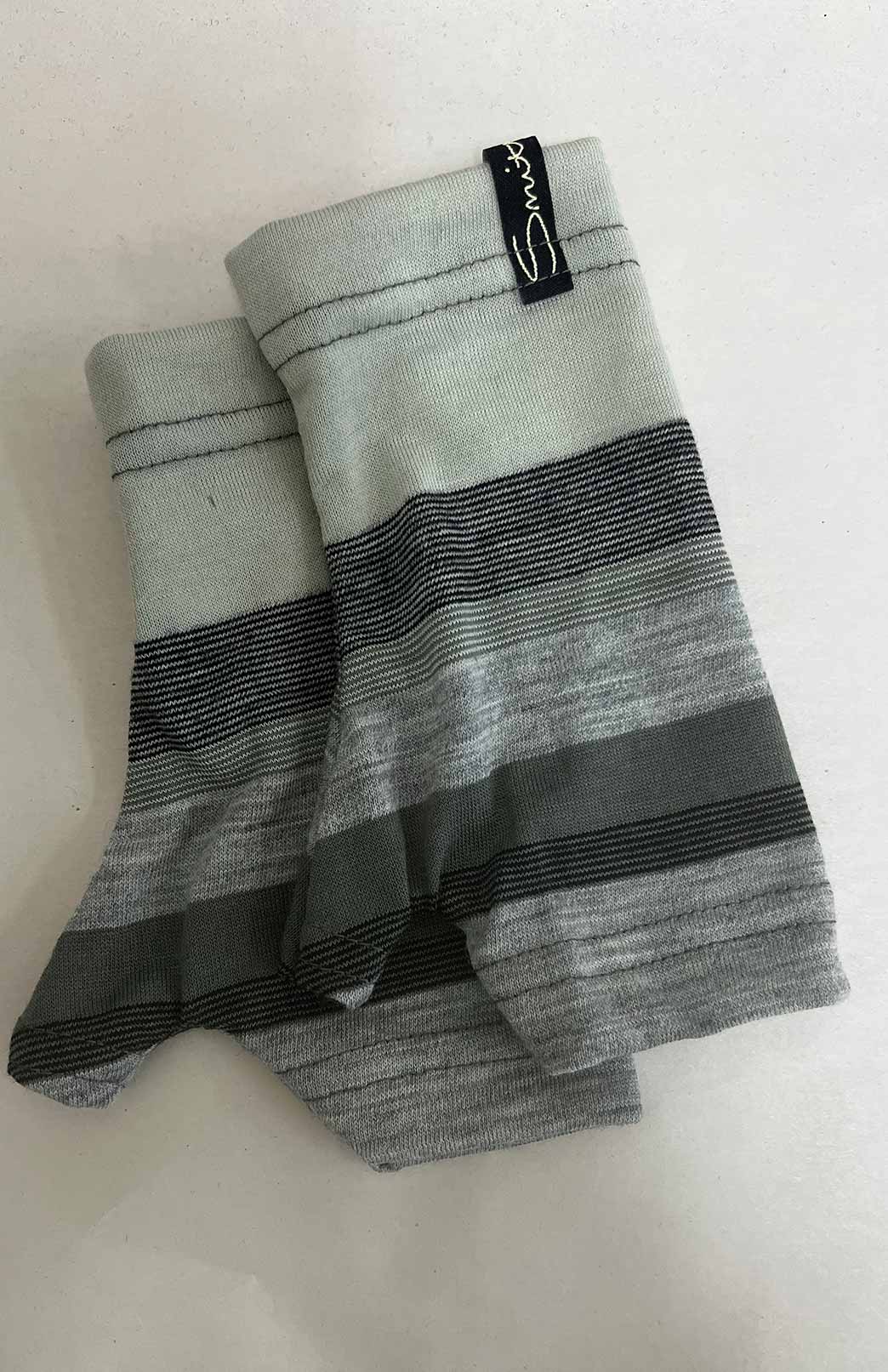 Black Multi Stripe Merino Wool Thermal Fingerless Mittens