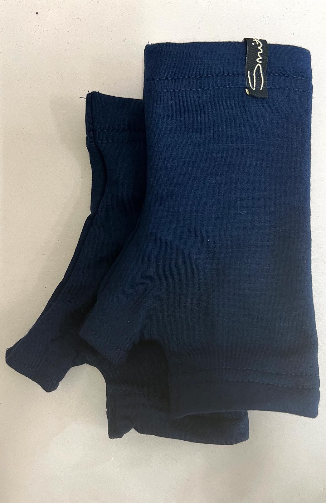 French Navy Blue Fleece Merino Wool Thermal Fingerless Mittens