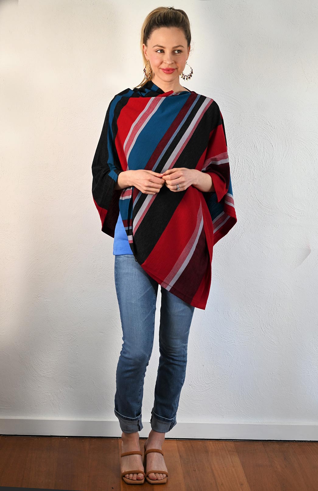 Multi Stripe Poncho Women's Merino Wool Poncho