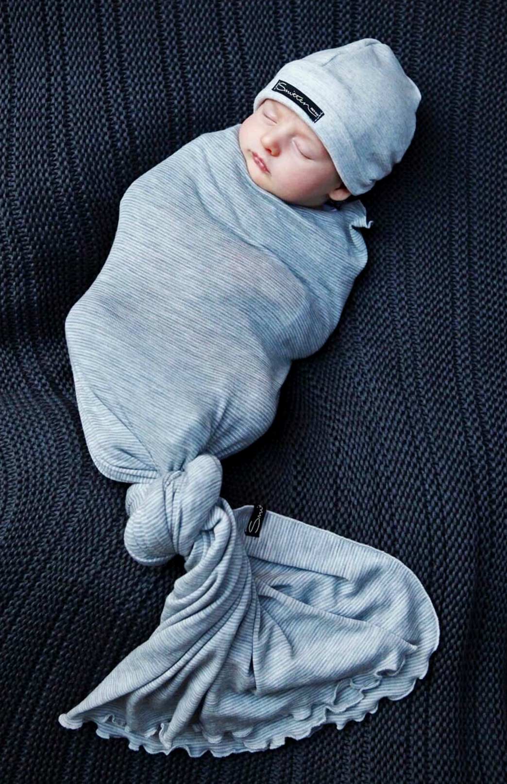 Ivory Pinstripe Pure Merino Wool Baby Wrap and Beanie Set