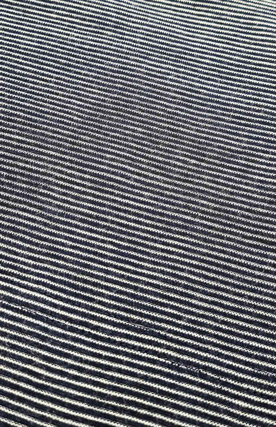 Navy Ivory Pinstripe Women's Merino Wool Flutter Top with 3/4 Sleeves