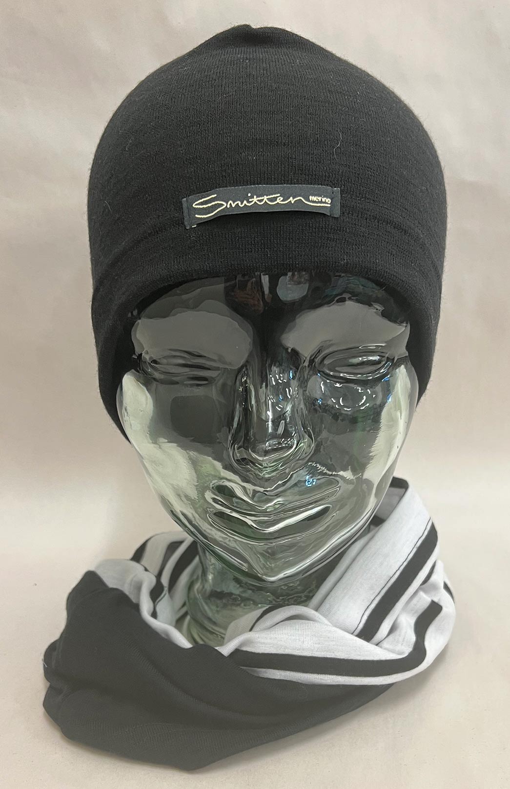 Black & Stripe Tones Unisex Merino Wool Thermal Neck Warmer Neck Gaiter