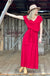 Scarlet Red Women&#39;s Merino Wool Short Sleeved V-Neck Maxi Dress with Belt and Side Pockets
