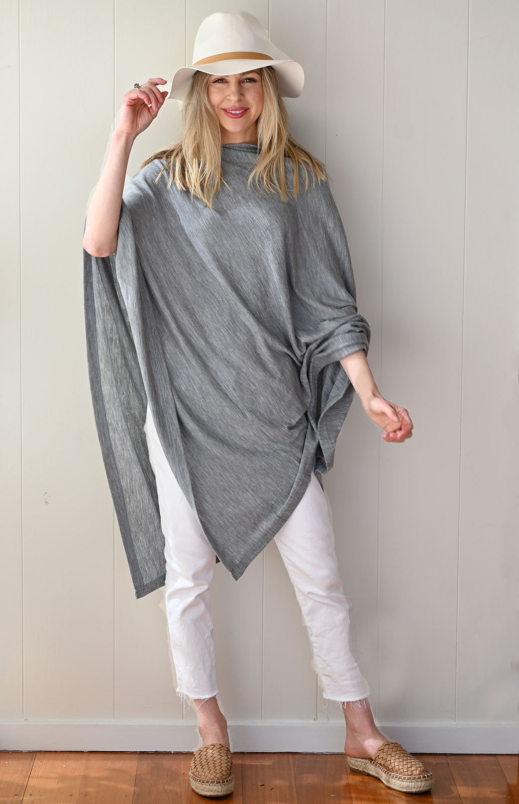 Grey Marl Women's Merino Wool Poncho