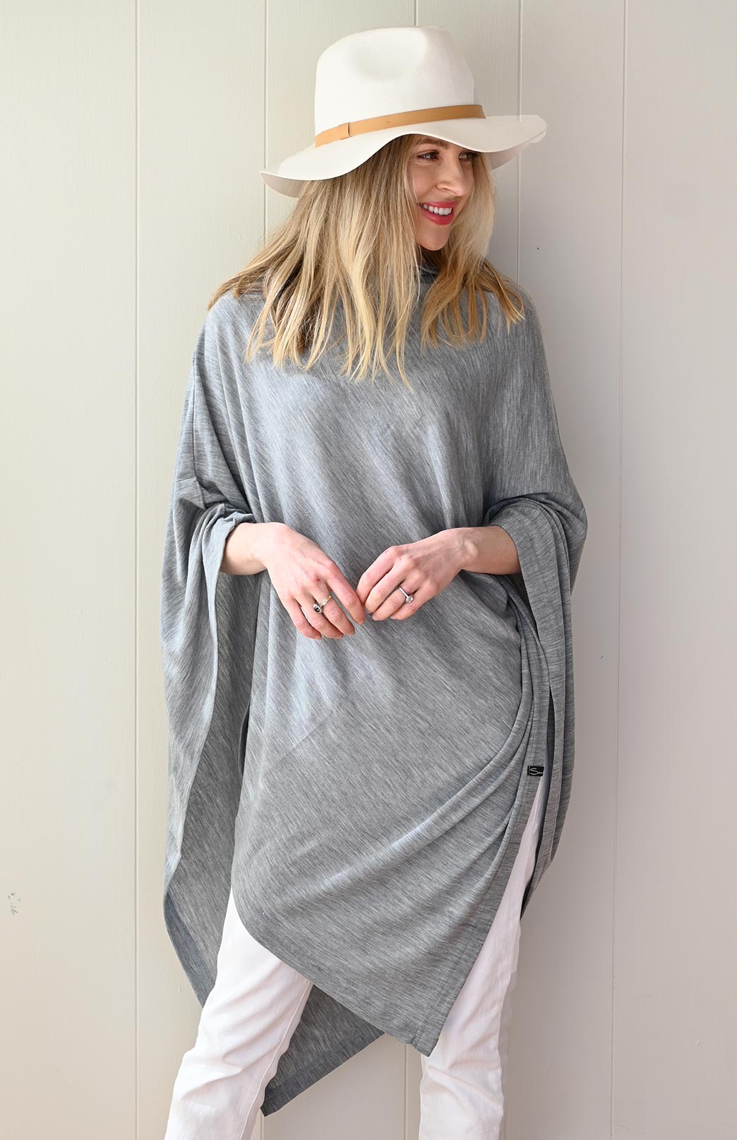 Grey Marl Women's Merino Wool Poncho