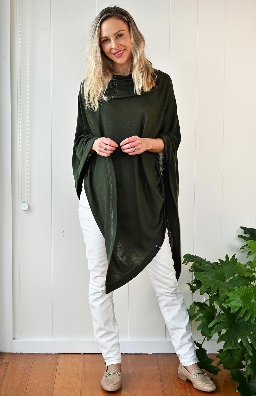 Kale Green Women's Merino Wool Poncho