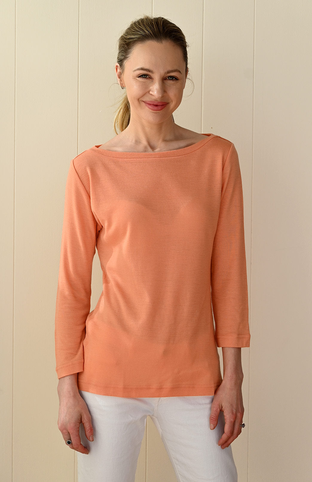 Guava Women&#39;s Merino Wool Slit Neck Top with 7/8 Sleeves
