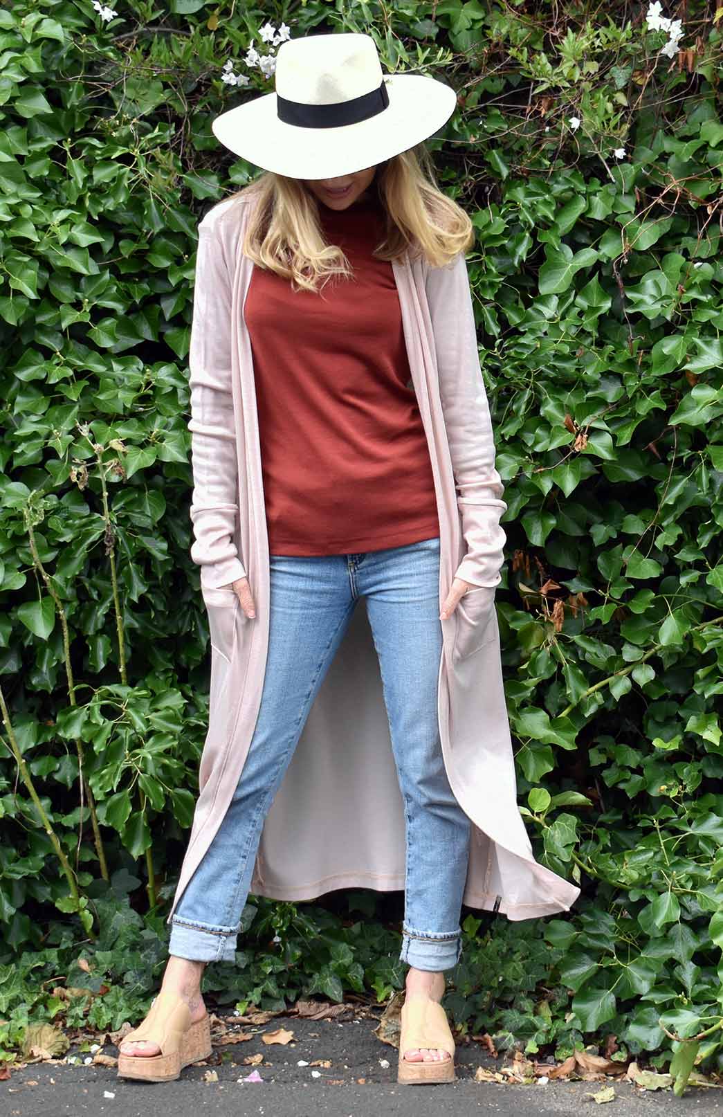 Shiraz Red Women's Merino Wool Slit Neck Top with 7/8 Sleeves