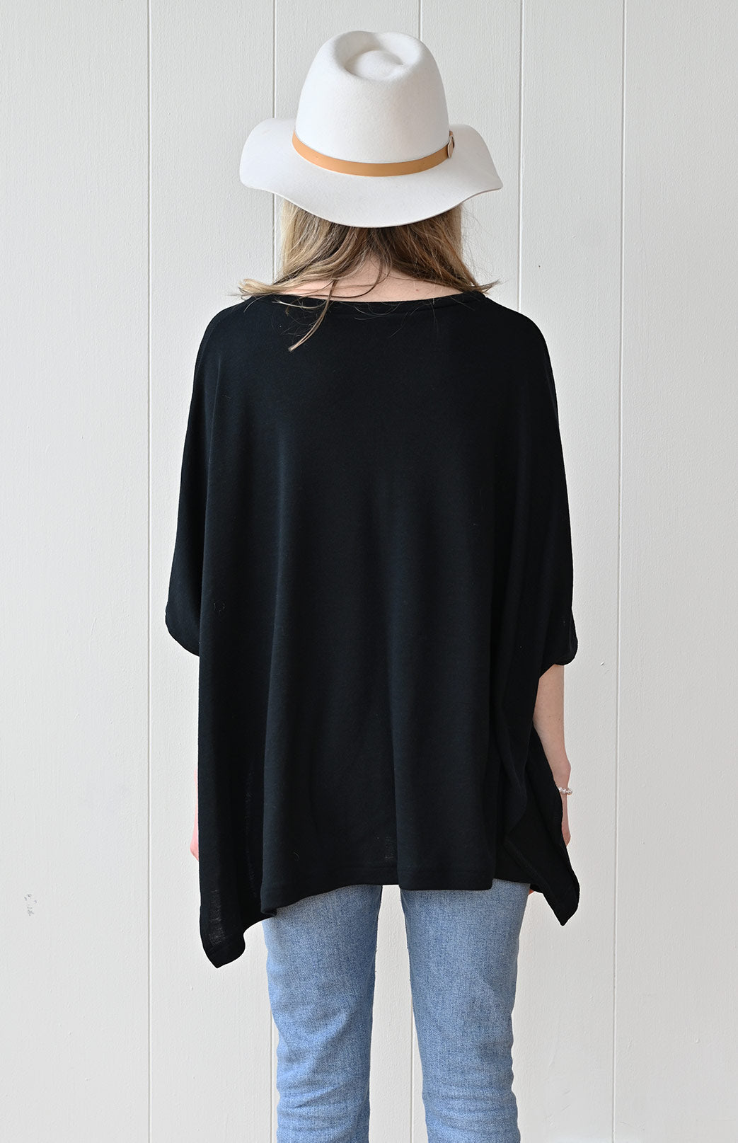 Black Women's Merino Wool Boxy Poncho Top