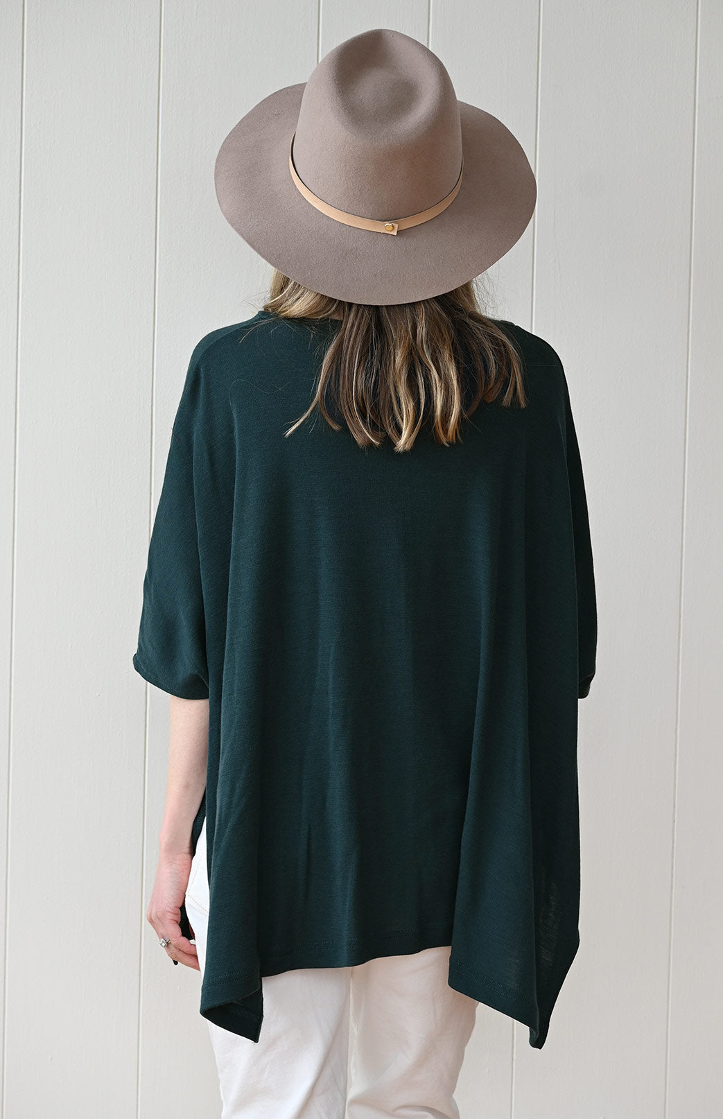 Deep Sea Green Women's Merino Wool Boxy Poncho Top