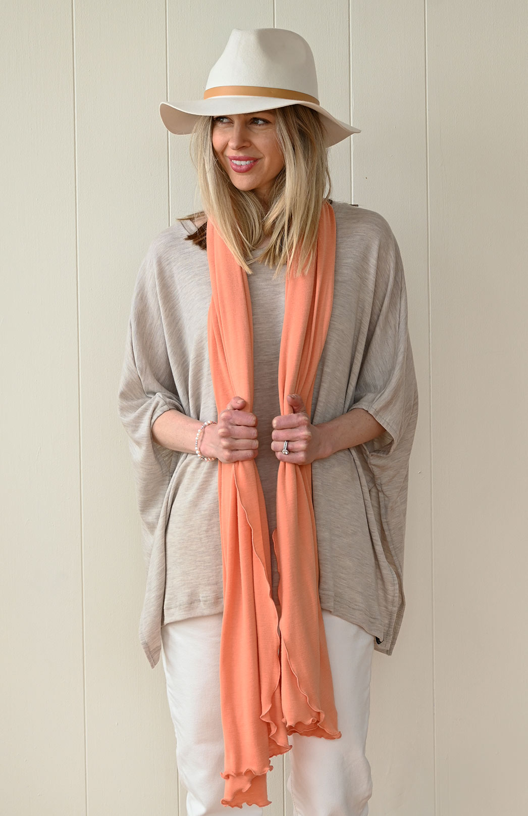 Oatmeal Marl Women's Merino Wool Boxy Poncho Top