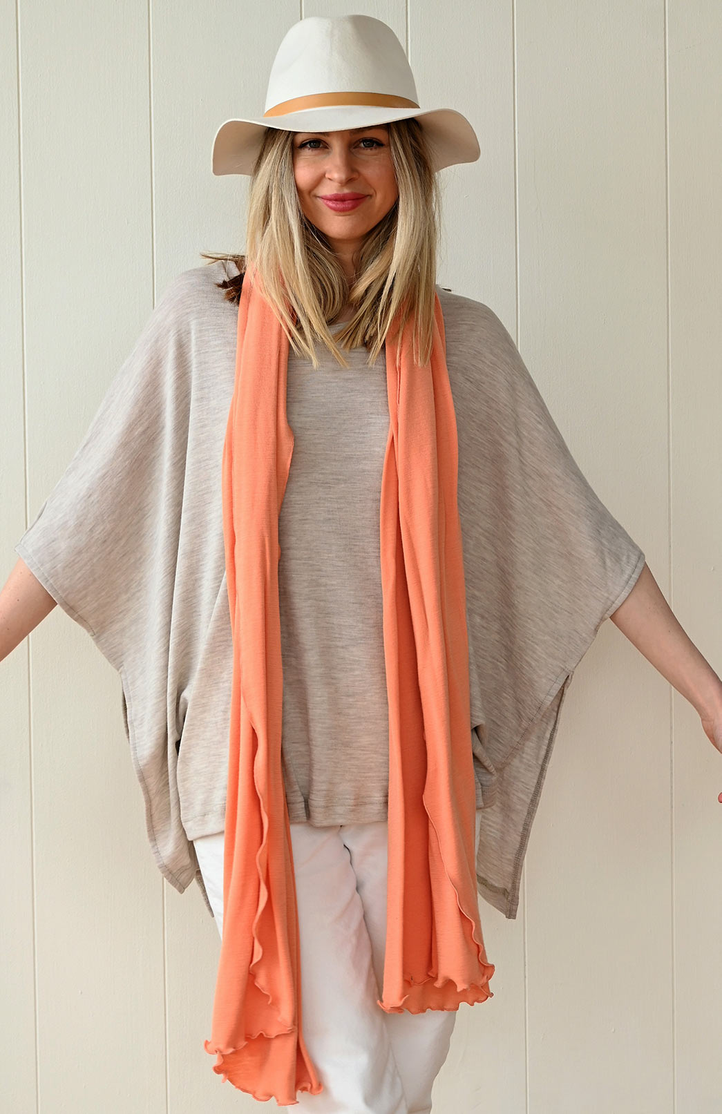 Oatmeal Marl Women's Merino Wool Boxy Poncho Top