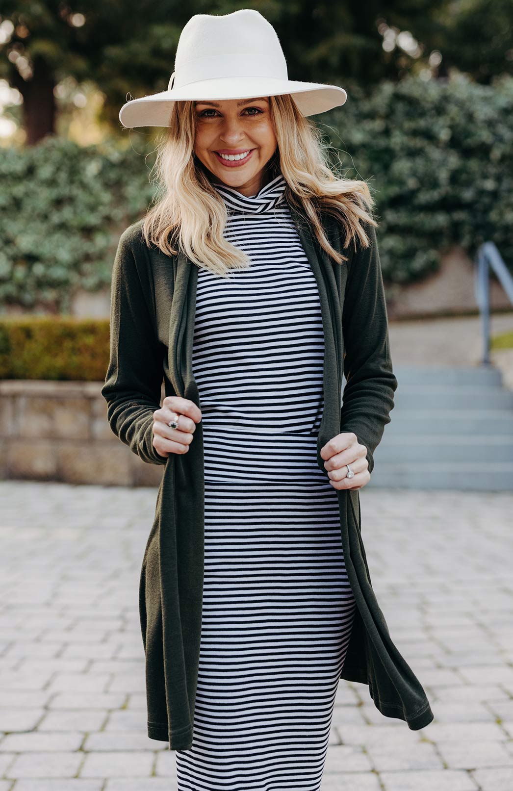 Black & Ivory Stripe Women's Merino Wool Long Tube Skirt