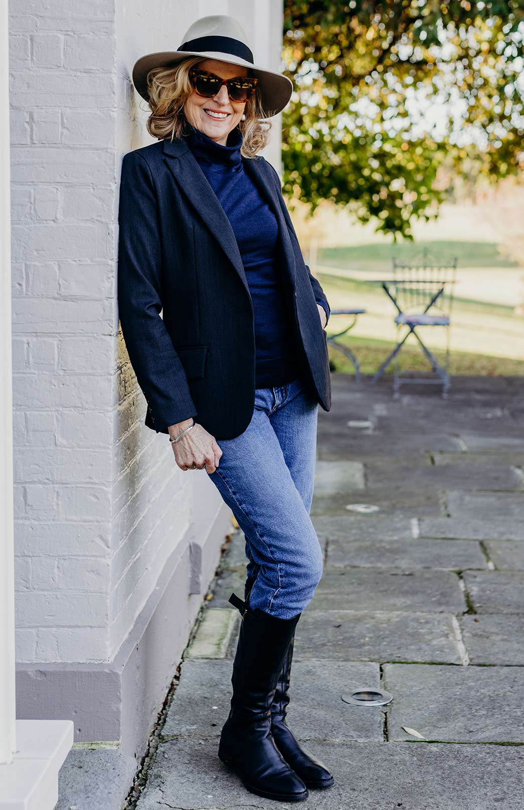 French Navy Blue Women's Merino Wool Long Sleeve Top