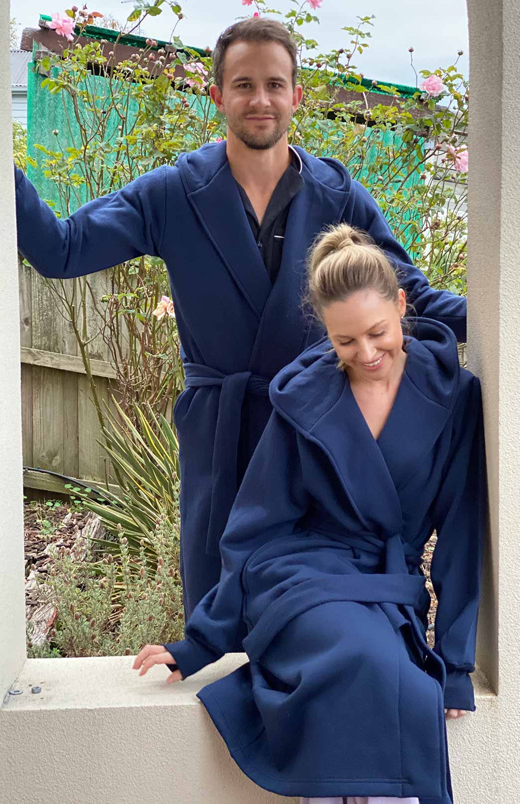 Indigo Blue Men's Merino Wool Long Fleece Coat with Hood