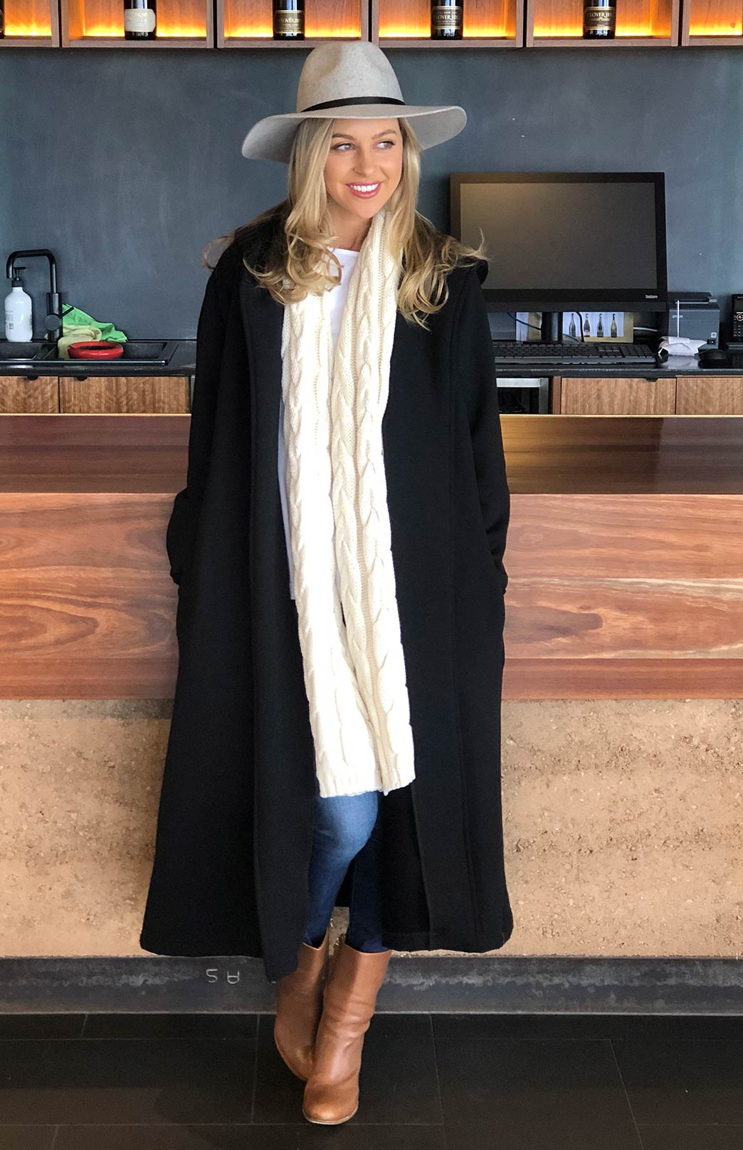 Black Women's Merino Wool Fleece Winter Coat 