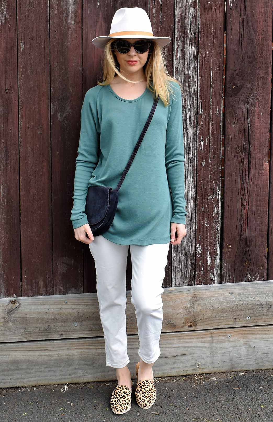 Sage Green Women's Merino Wool Long Sleeve Top with Raglan Sleeves