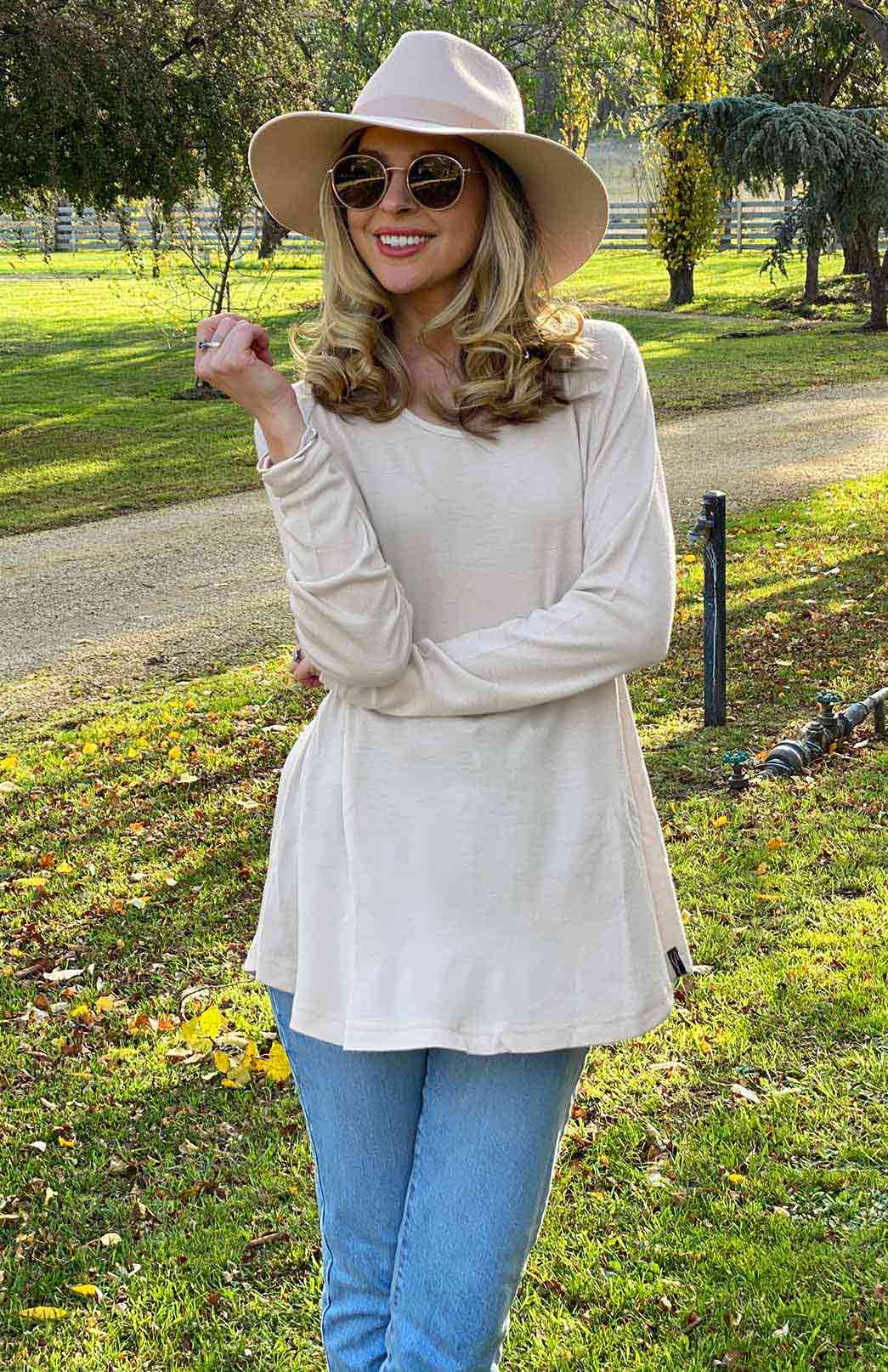 Rana Top Women's Merino Wool Long Sleeve Top with Raglan Sleeves