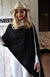 Black with Ivory Trim Women&#39;s Asymmetrical Merino Wool Poncho with Contrast Trim
