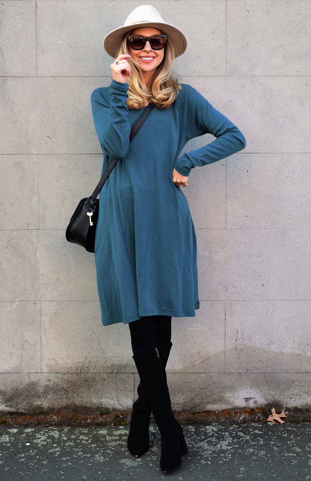 Rhianna Dress (Dress version of Rana Top) Women's Merino Wool Swing Dress with Long Sleeves