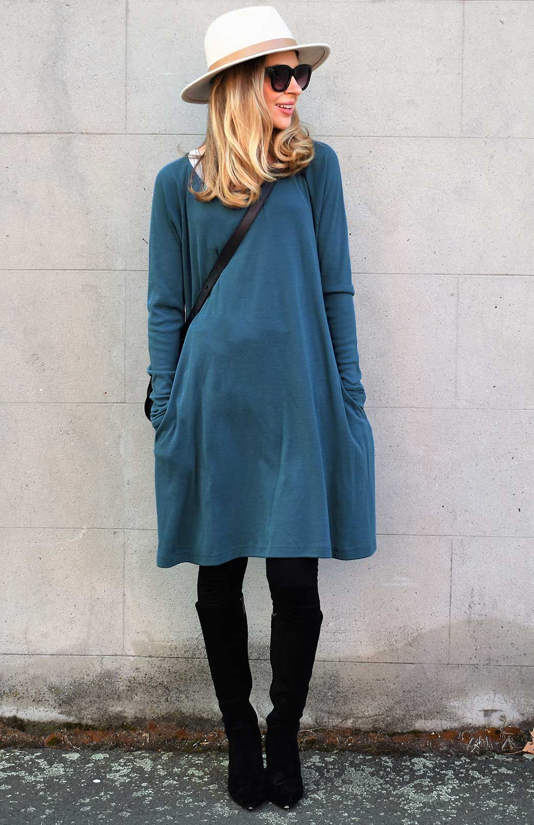 Rhianna Dress (Dress version of Rana Top) Women's Merino Wool Swing Dress with Long Sleeves