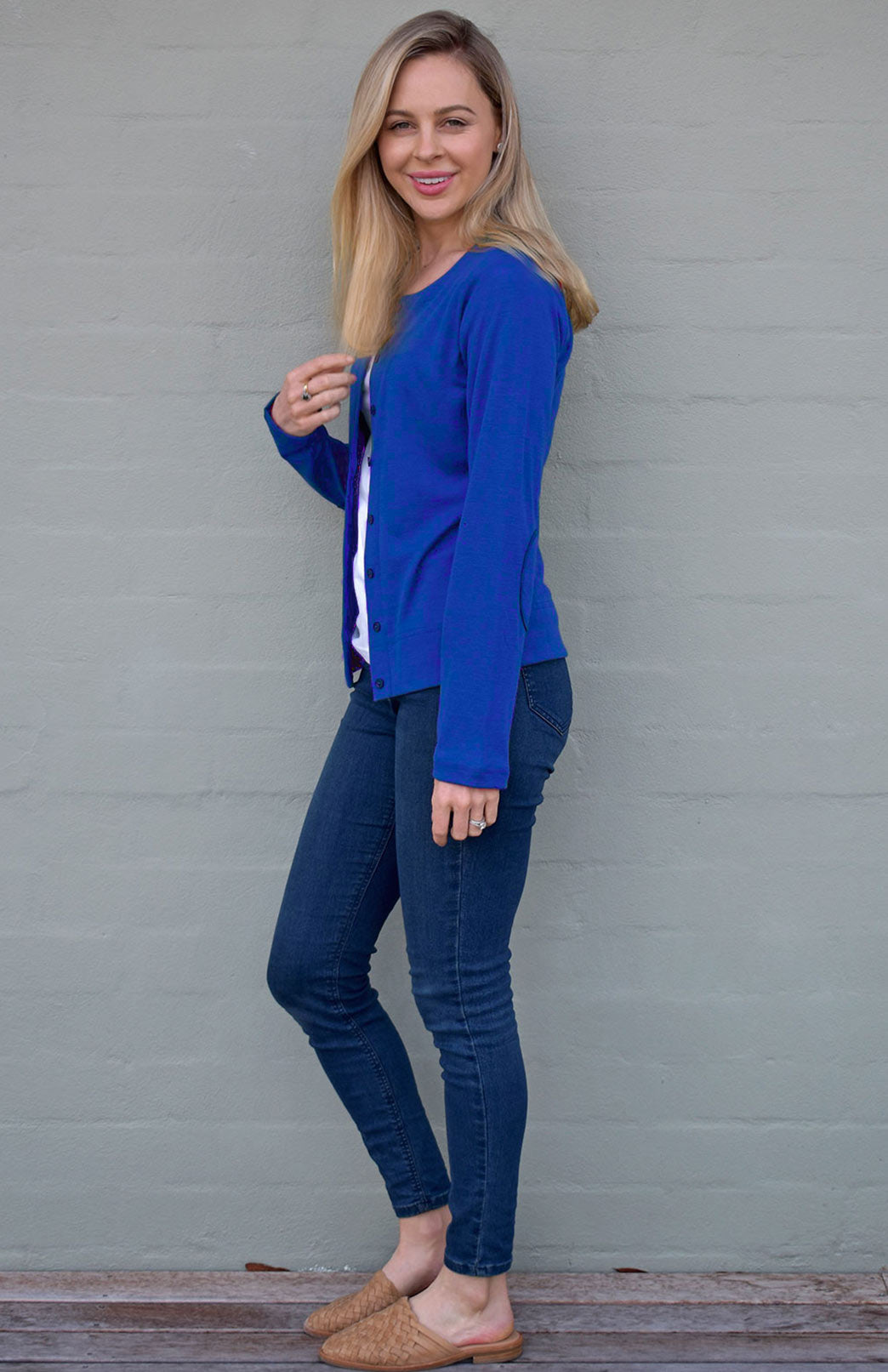 Pre Loved: Round Neck Cardigan (Size 12) Women's Merino Wool Round Neck Cardigan