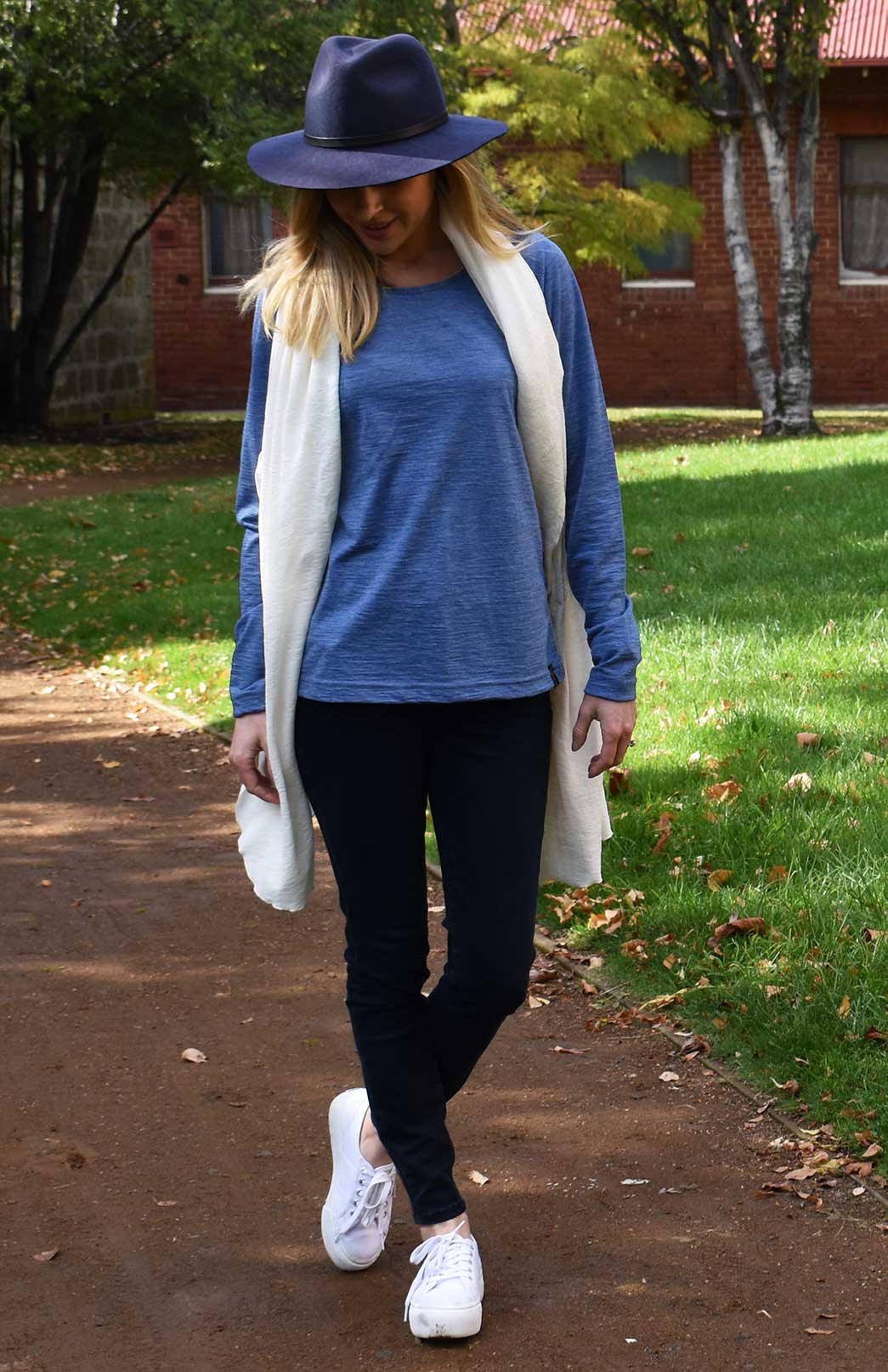 Blue Marl Women's Merino Wool Long Sleeve Fashion &amp; Layering Top